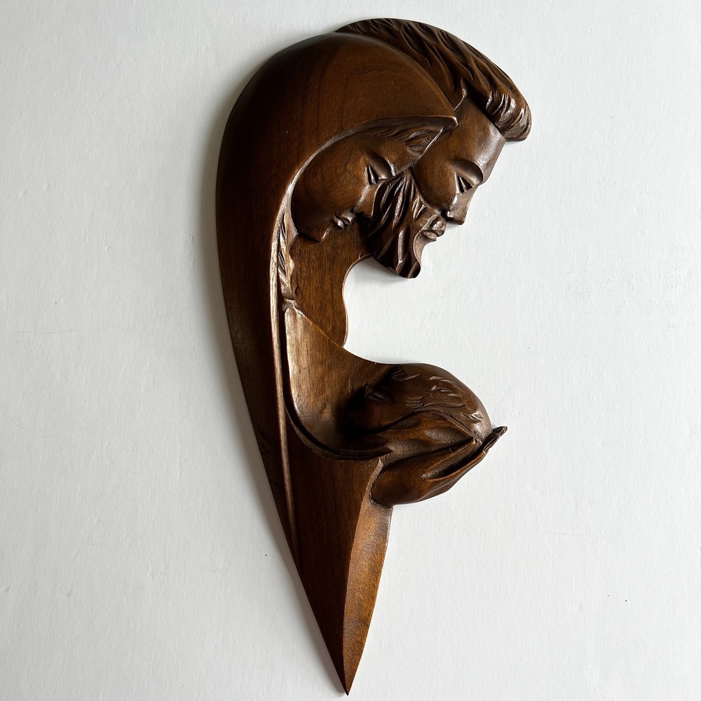 Holy Family Wall Hanging Mary Joseph Jesus Hand Carved Wood Antoine Berube